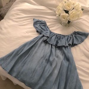 Denim ruffle off the shoulder top